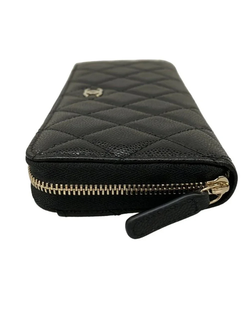 Chanel Wallet Quilted Classic Long Zip Black Champagne Gold Zip Around